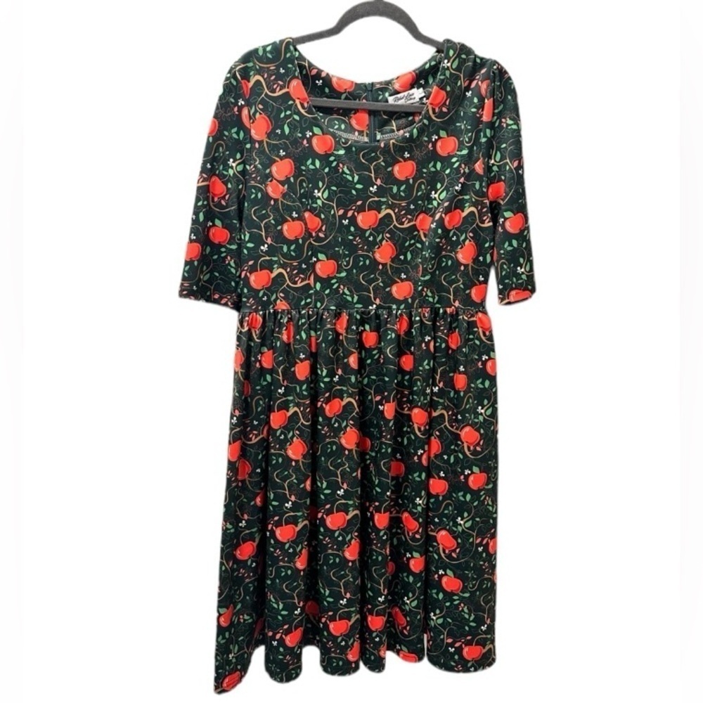 Rebel Love Cherry Print Swing Dress Retro Rockabilly Style Size Large